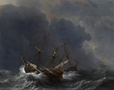 Trois navires dans une tempête - Willem van de Velde the Younger